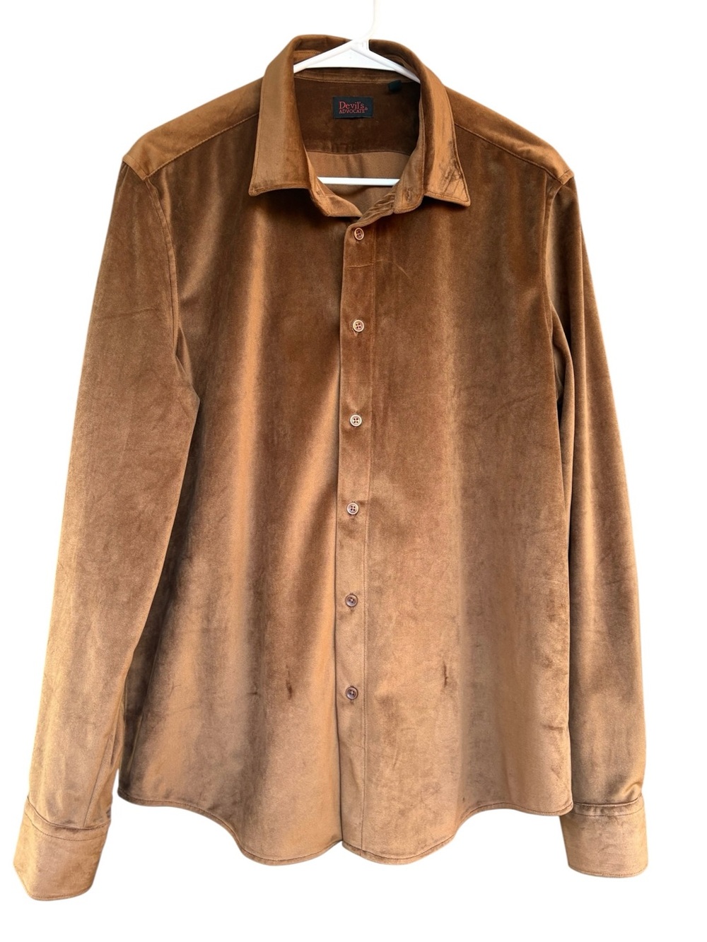 Devil's Advocate Brown Velvet Button Down Shirt XL Long Sleeve Soft Texture